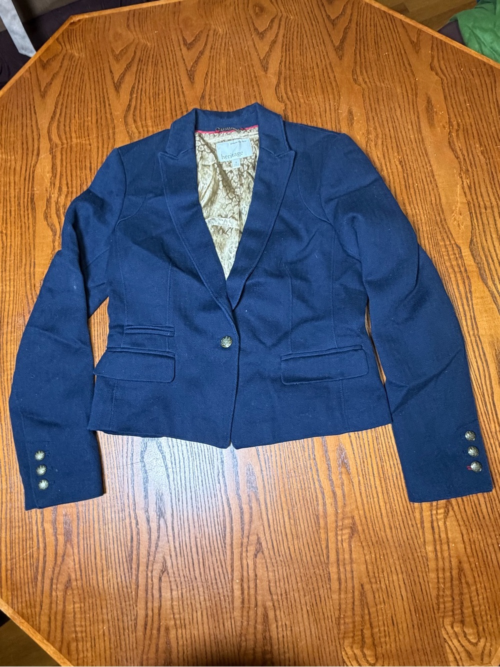 Banana Republic Heritage Navy Blazer Women’s Size 8 Linen Cotton Crest Buttons